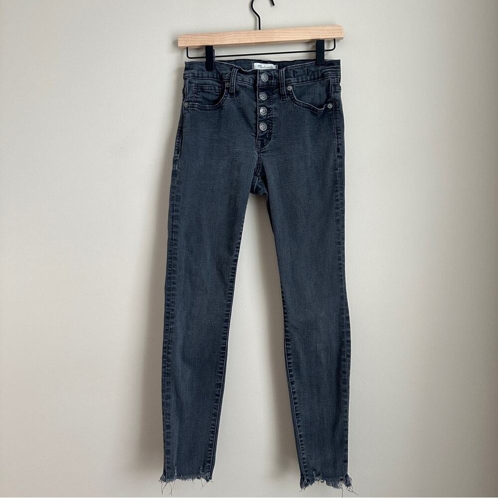 Madewell 9” High Rise Skinny Jeans Women’s Size 26 Black Wash Button Fly Raw Hem